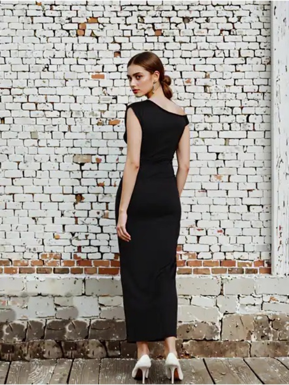 SHEIN Black Sleeveless Asymmetrical Draped Midi Dress - Female